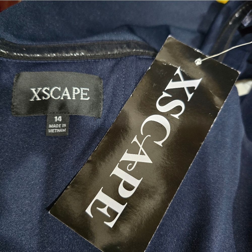 Xscape  Long Scuba Off The Shoulder Dress NWT Size 14 Navy Blue - Picture 5 of 5